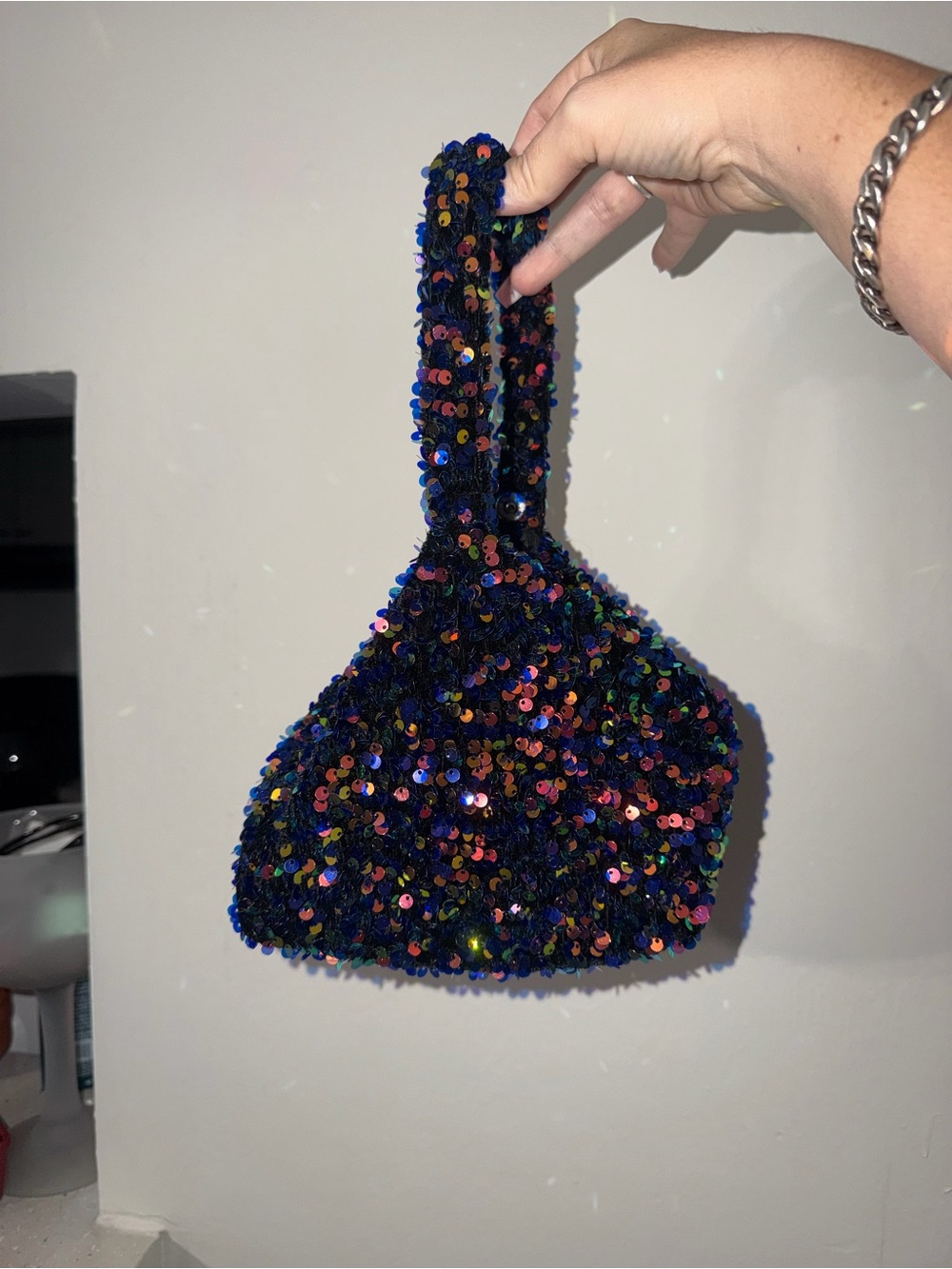 Iridescent Sequin Knot Wristlet / Mini Hobo Bag